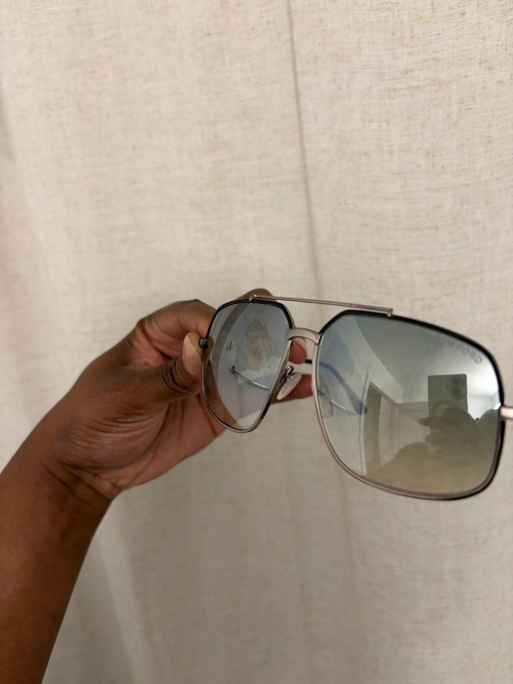 Tom Ford Silver Frame Sunglasses with Gray-Green Gradient Lenses